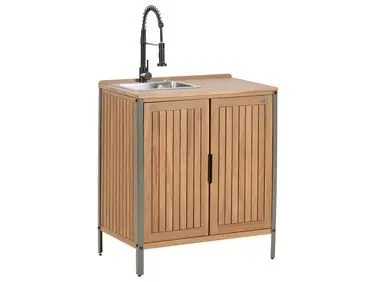 Armario de cocina exterior con fregadero IVREA Marrón/Negro Madera de acacia certificada - Jardín y balcón