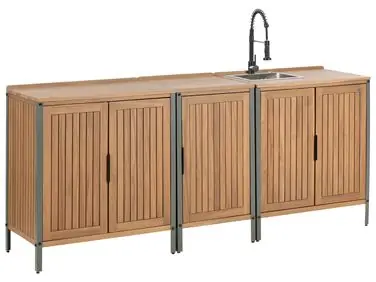 3 Piece Outdoor Kitchen Set with Sink IVREA Brown/ Black Certified Acacia Wood - Garden & Balcony