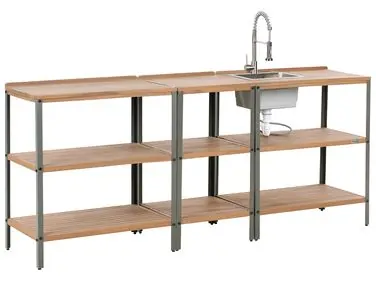 3 Piece Outdoor Kitchen Set with Sink IVREA Brown/ Silver Certified Acacia Wood - Garden & Balcony