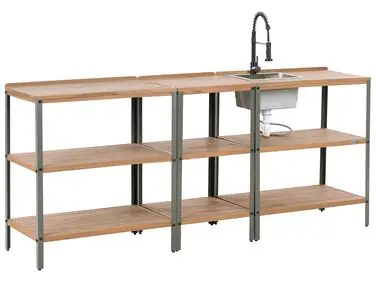 3 Piece Outdoor Kitchen Set with Sink IVREA Brown/ Black Certified Acacia Wood - Garden & Balcony