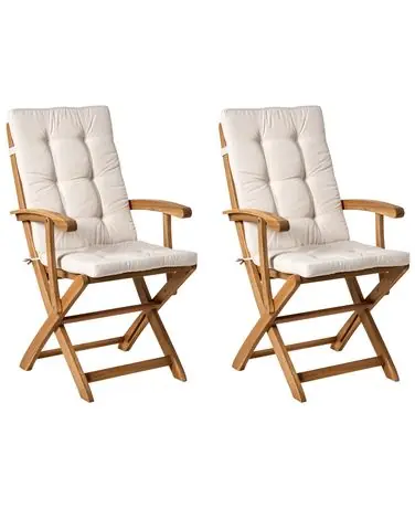 Conjunto de 2 sillas de jardín con cojines MAUI PREMIUM Madera de acacia Beige claro - Jardín y balcón