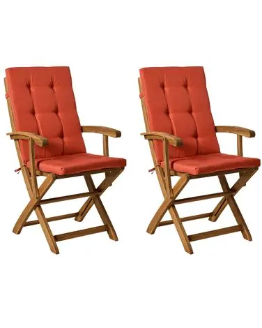 Set of 2 Garden Chairs with Cushions MAUI PREMIUM Acacia Wood Red - Garden & Balcony