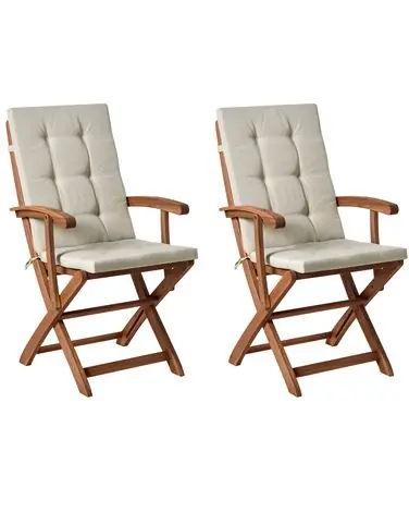 Set of 2 Garden Chairs with Cushions MAUI PREMIUM Acacia Wood Taupe - Garden & Balcony