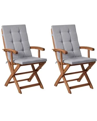 Set of 2 Garden Chairs with Cushions MAUI PREMIUM Acacia Wood Light Grey - Garden & Balcony