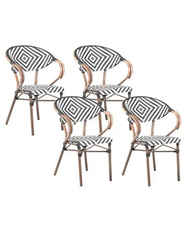 Set of 4 Garden Chairs CASPRI PE Rattan Black/ White - Garden & Balcony
