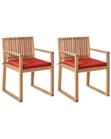 Set of 2 Garden Chairs with Cushions SASSARI PREMIUM Certified Acacia Wood Red - Garden & Balcony