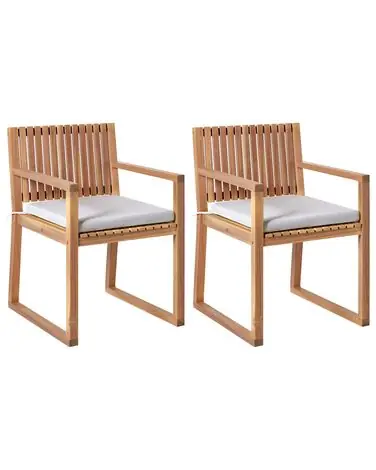 Set of 2 Garden Chairs with Cushions SASSARI PREMIUM Certified Acacia Wood Light Grey - Garden & Balcony