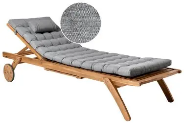 Sun Lounger with Cushion CESANA PREMIUM Acacia Wood Grey Melange - Garden & Balcony