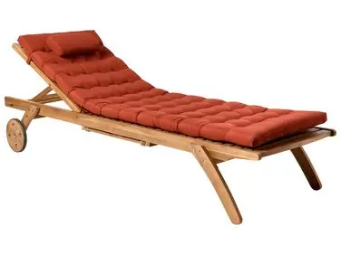 Sun Lounger with Cushion CESANA PREMIUM Reclining Acacia Wood Red - Garden & Balcony
