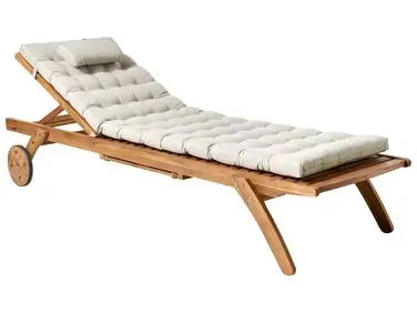 Sun Lounger with Cushion CESANA PREMIUM Reclining Acacia Wood Taupe - Garden & Balcony