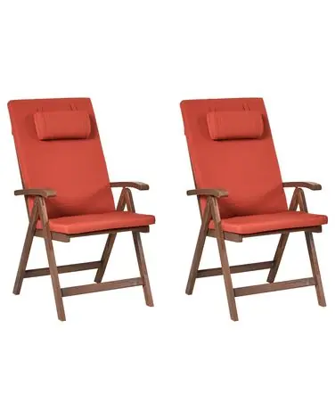 Set of 2 Garden Chairs with Cushions AMANTEA PREMIUM Acacia Wood Red - Garden & Balcony