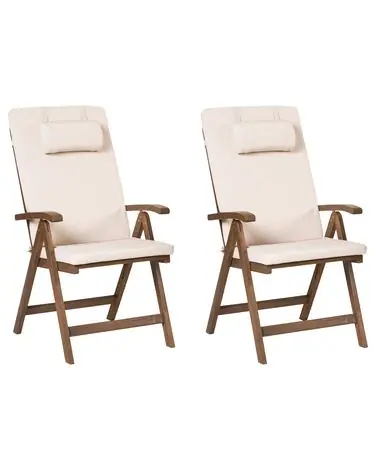 Set of 2 Garden Chairs with Cushions AMANTEA PREMIUM Acacia Wood Light Beige - Garden & Balcony