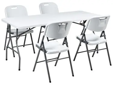 Conjunto de comedor exterior 4 plazas CUGNOLI Blanco plegable - Jardín y balcón