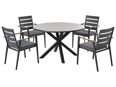 Conjunto de comedor exterior 4 plazas MALETTO/TAVIANO Gris/Negro Metal con cojines - Jardín y balcón