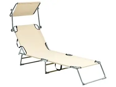 Sun Lounger FOLIGNO Reclining Metal Beige - Garden & Balcony