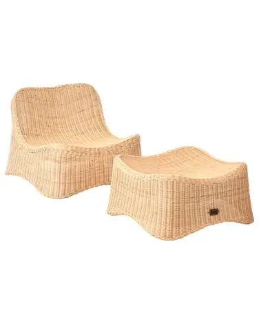 Garden Armchair with Ottoman AIGANI Rattan Natural - Garden & Balcony