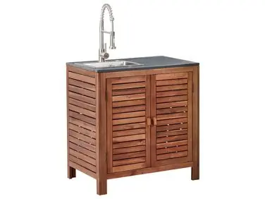 Armario de cocina exterior con fregadero BRUCOLI Marrón/Plateado Madera de acacia - Jardín y balcón