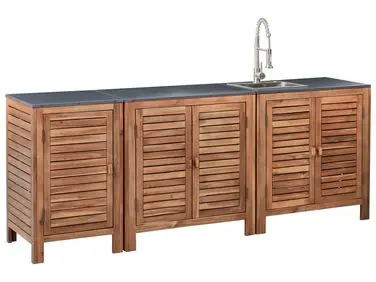 3 Piece Outdoor Kitchen Set with Sink BRUCOLI Brown/ Silver Acacia Wood - Garden & Balcony