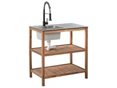 Isla de cocina exterior con fregadero BRUCOLI Marrón/Negro Madera de acacia - Jardín y balcón