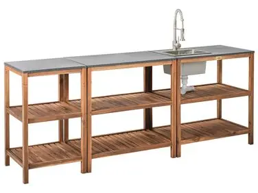 3 Piece Outdoor Kitchen Set with Sink BRUCOLI Brown/ Silver Acacia Wood - Garden & Balcony