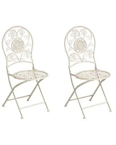 Set of 2 Garden Chairs YAVIZA Folding Metal Light Beige - Garden & Balcony