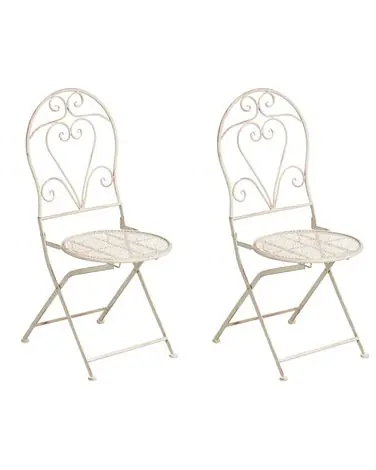 Set of 2 Garden Chairs FOLELLI Folding Metal Light Beige - Garden & Balcony