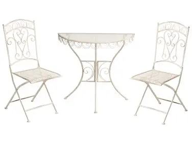 Bistro Set Folding JUINA Metal Light Beige - Garden & Balcony
