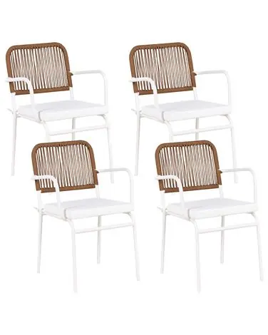 Conjunto de 4 sillas de jardín con cojines TACENO Metal Blanco - Jardín y balcón