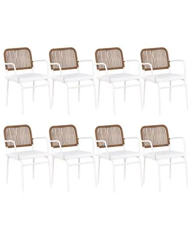 Set of 8 Garden Chairs with Cushions TACENO Metal White - Garden & Balcony