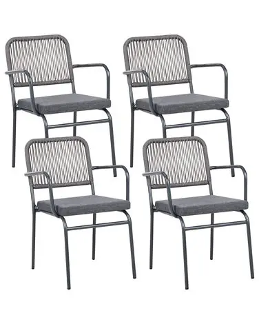 Set of 4 Garden Chairs with Cushions TACENO Metal Grey - Garden & Balcony
