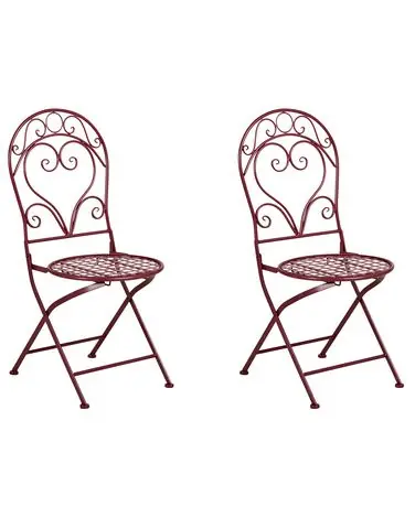 Set of 2 Garden Chairs ALBINIA Metal Burgundy - Garden & Balcony