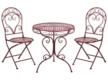 Bistro Set ALBINIA Metal Burgundy - Garden & Balcony