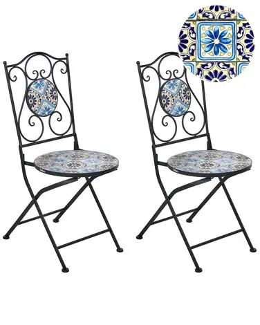 Conjunto de 2 sillas de jardín AGGIUS plegable Metal Negro - Jardín y balcón
