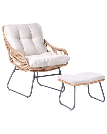 Silla de jardín MESTRE con reposapiés Ratán sintético Beige claro - Jardín y balcón