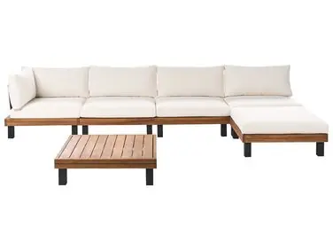 Conjunto esquinero de jardín 5 plazas FRAZZANO Blanco crema Madera de acacia certificada - Jardín y balcón