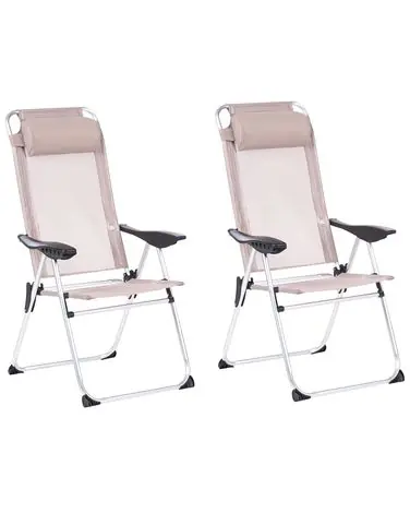Set of 2 Garden Chairs ASINE Folding Metal Beige - Garden & Balcony