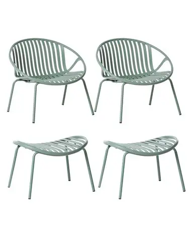 Set of 2 Garden Chairs CASPERIA with Footstool Green - Garden & Balcony