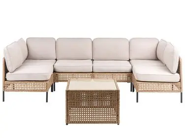 Sofá de jardín en forma de U 6 plazas OMEGANA Beige claro Ratán sintético modular - Jardín y balcón