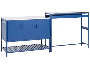 Conjunto de 2 muebles de cocina exterior con mesa de bar MAENZA Azul Metal - Jardín y balcón