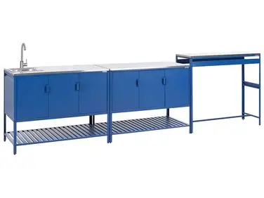 3 Piece Outdoor Kitchen Set with Sink MAENZA Blue Metal - Garden & Balcony