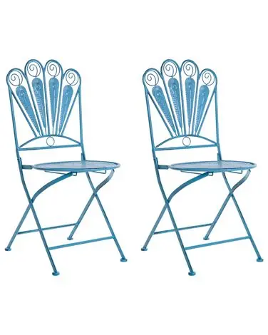 Conjunto de 2 sillas de jardín PAVIA plegable Metal Azul - Jardín y balcón