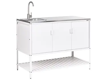 Armario de cocina exterior con fregadero MAENZA Blanco Metal - Jardín y balcón