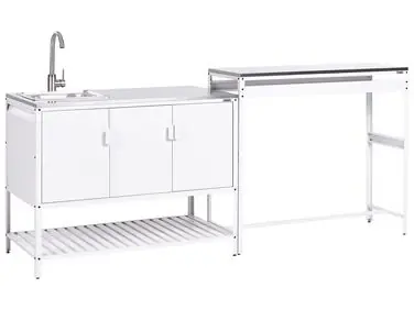Conjunto de 2 muebles de cocina exterior con fregadero MAENZA Blanco Metal - Jardín y balcón