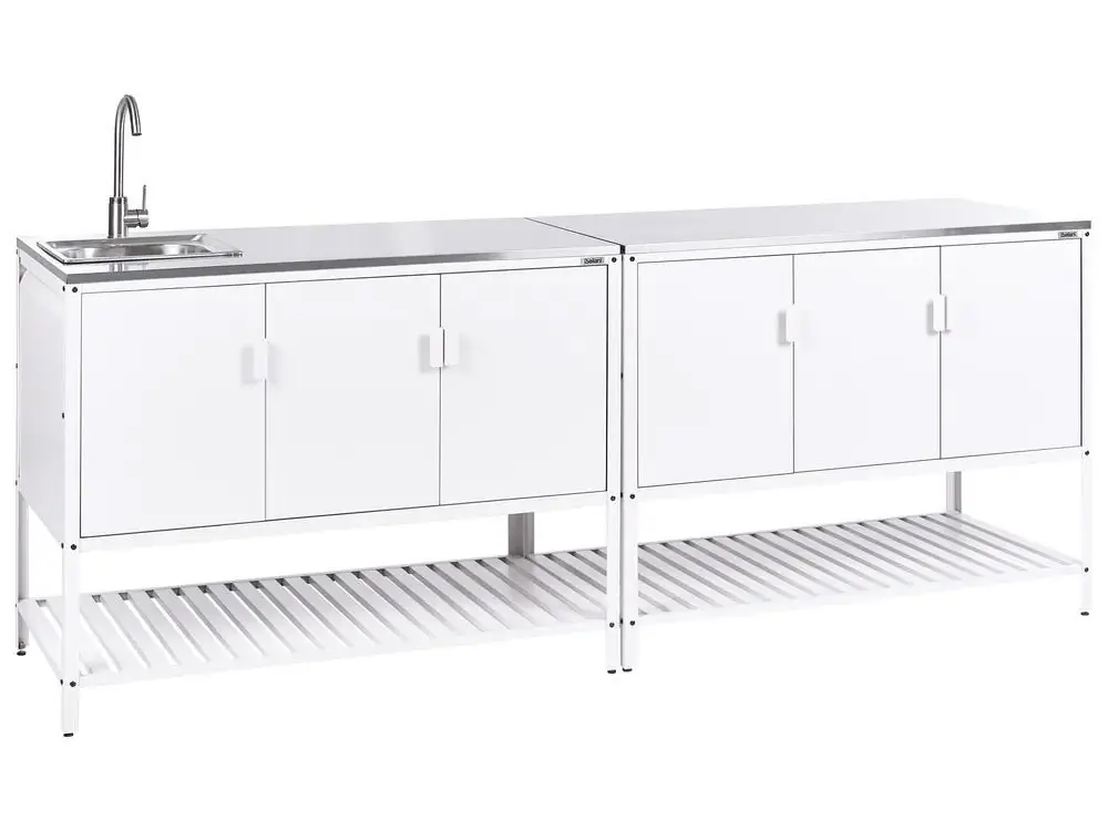 2 Piece Outdoor Kitchen Set with Sink MAENZA White Metal - Garden & Balcony
