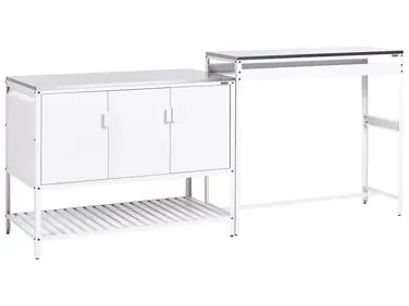 2 Piece Outdoor Kitchen Set with Bar Table MAENZA White Metal - Garden & Balcony