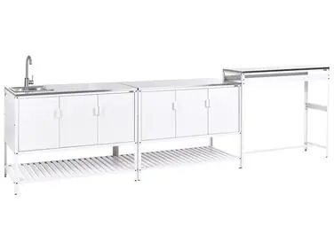 3 Piece Outdoor Kitchen Set with Sink MAENZA White Metal - Garden & Balcony
