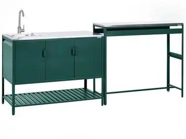 Conjunto de 2 muebles de cocina exterior con fregadero MAENZA Verde Metal - Jardín y balcón