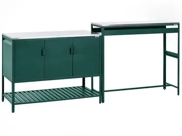 2 Piece Outdoor Kitchen Set with Bar Table MAENZA Green Metal - Garden & Balcony