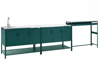 3 Piece Outdoor Kitchen Set with Sink MAENZA Green Metal - Garden & Balcony