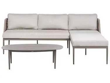 Garden Corner Sofa with Table 3 Seater LEFFE Left Hand Beige Metal - Garden & Balcony